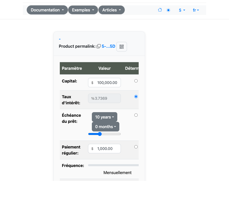 Formulaire du calculateur de prêt